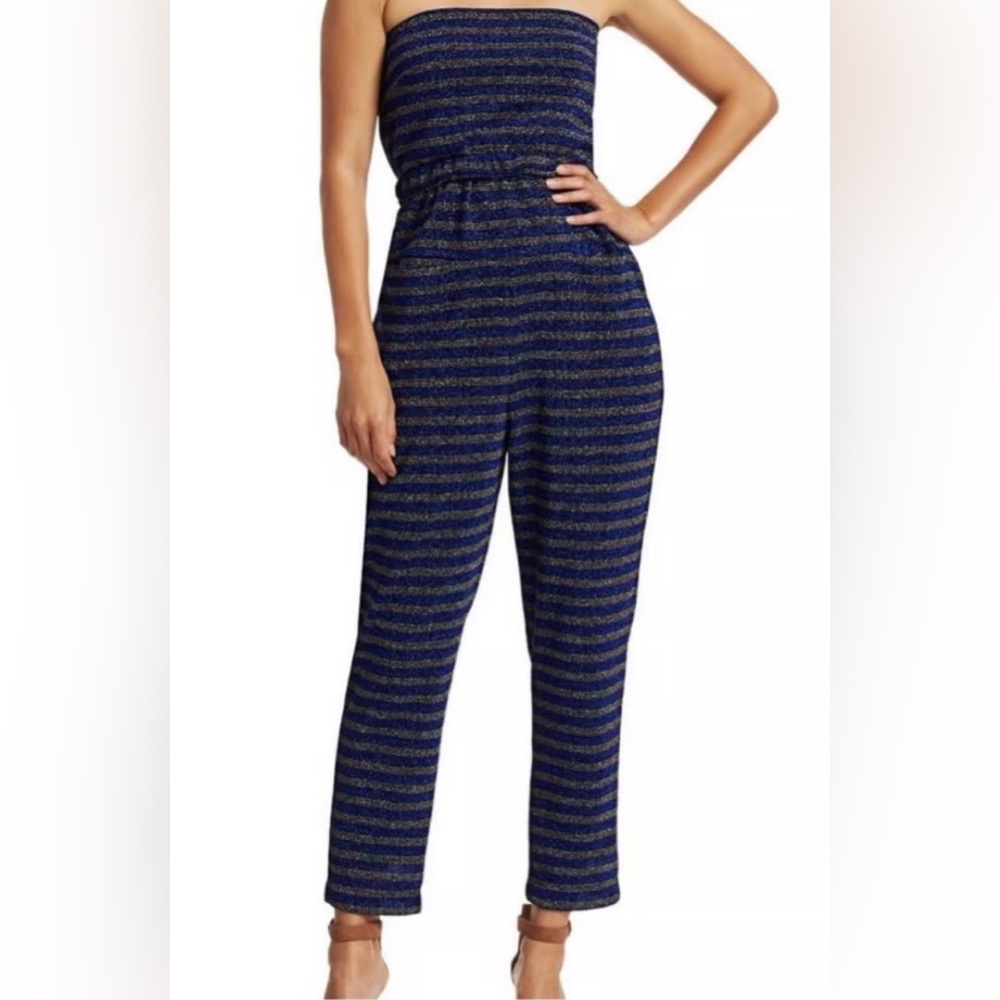 Rachel Comey XS Jumpsuit Wayne Strapless Glitter Sparkle Striped Blue NWT